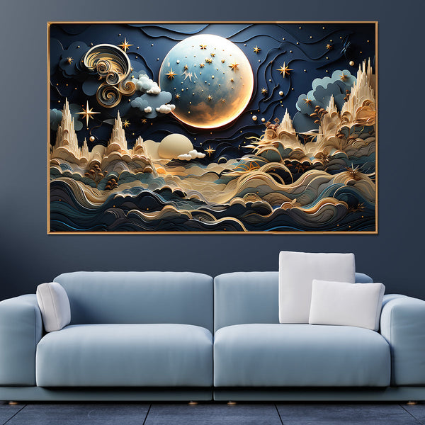 Full Moon Night Canvas Painting for Wall Art