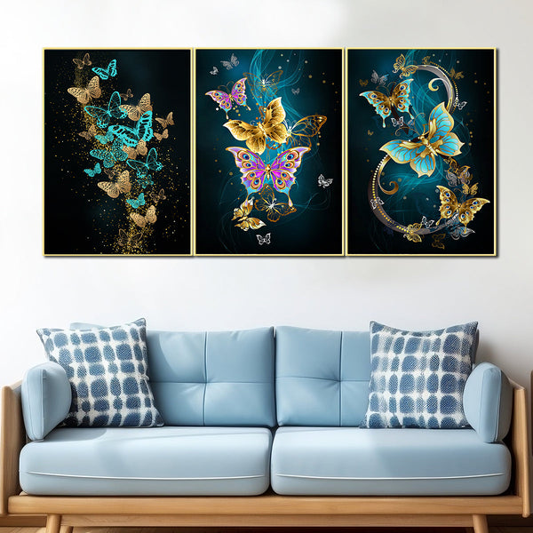 3 Panel Royal Butterflies Framed Canvas Wall Paintings