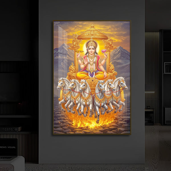 Lord Surya Dev Modern Luxury Backlight Vertical Wall Art