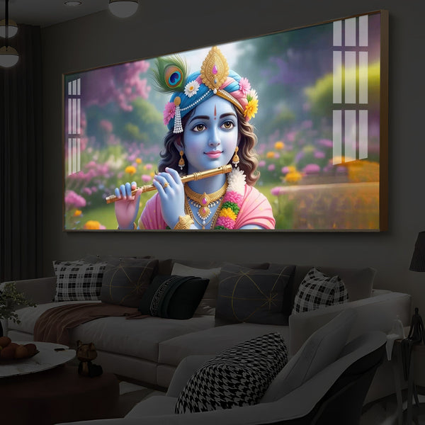 Krishna Ji Modern Luxury Backlight Horizontal Wall Art