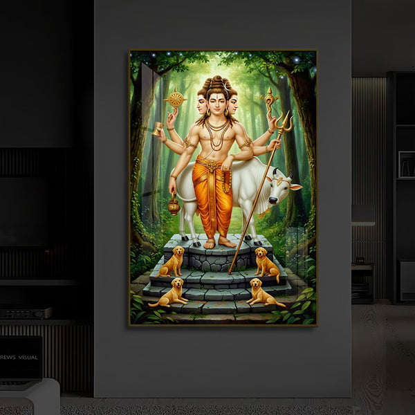 Jai Guru Dattatreya Modern Luxury Backlight Vertical Wall Art