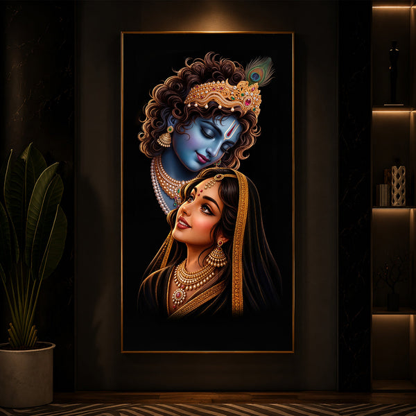 Hindu Deities Shri Radha Krishna Modern Luxury Backlight Vertical Wall Art