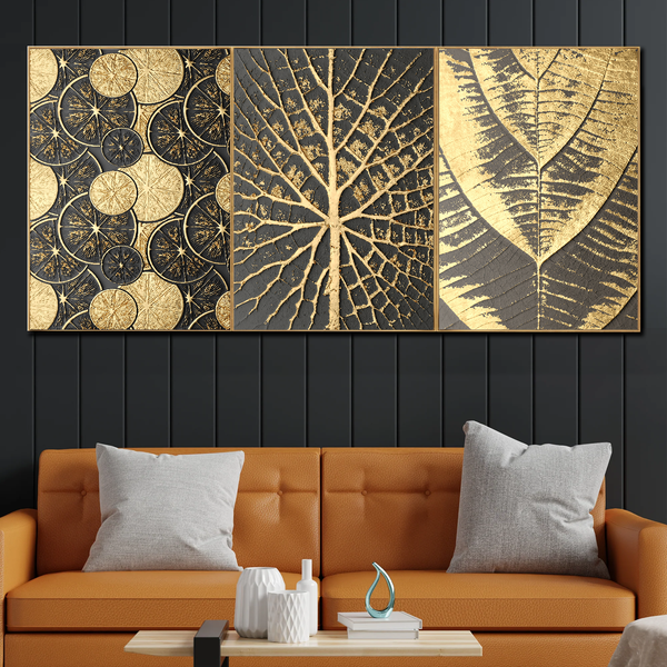 Nature's Gold Abstract Canvas Art Wall Painting - Set of 3