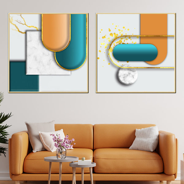 Montreal Geometric Shapes Framed Canvas Wall Paintings - Set of 2