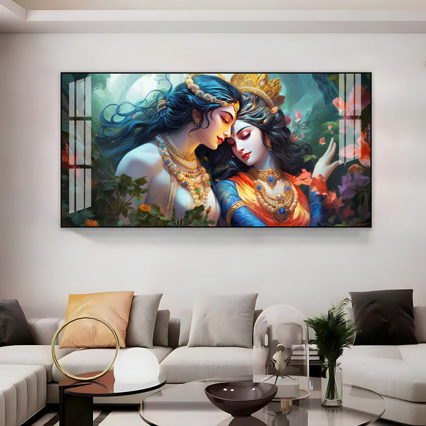 Modern Radha Krishna Acrylic Wall Art Canvas With Romantic And Spiritual Art Style