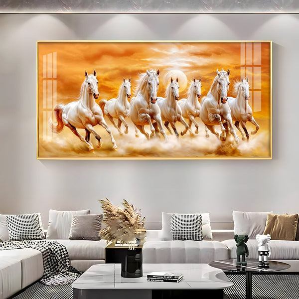 Vastu 7 Running White Horses Premium Acrylic Horizontal Wall Art