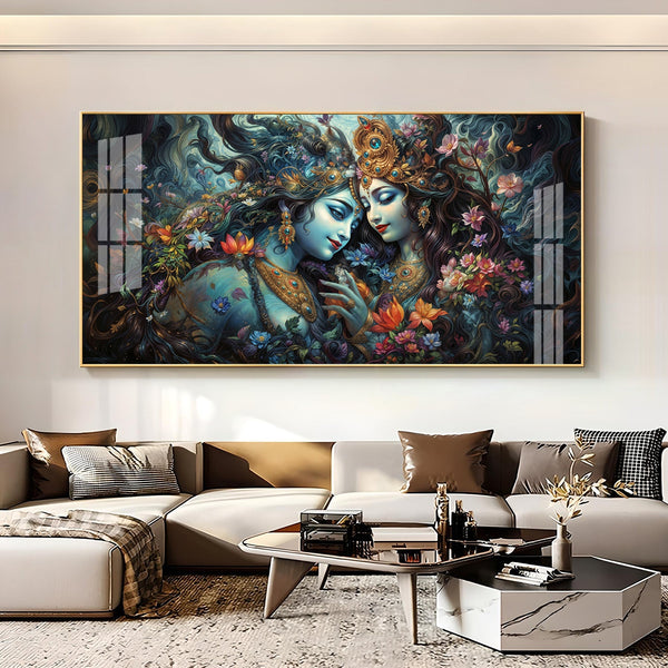 Premium Spiritual Radha Krishna Cosmic Love Acrylic Wall Decor Canvas