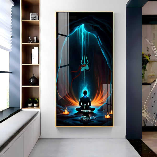 Premium Shiva Meditation Acrylic Wall Painting with Trishul Symbol and Calm Energy Aesthetic