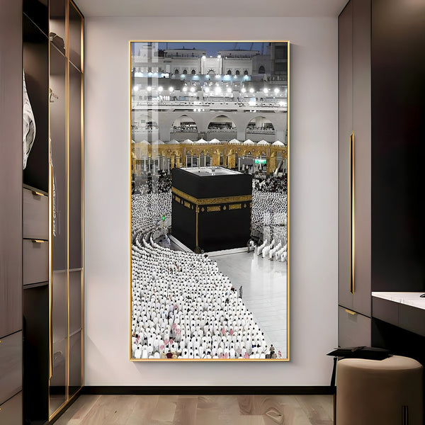 Holy Kaaba in Mecca surrounded by worshippers in white ihram acrylic wall painting for home and prayer room