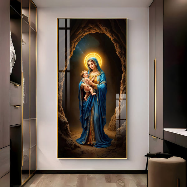 Mother Mary with infant Jesus divine love and blessing artwork acrylic wall painting for prayer room