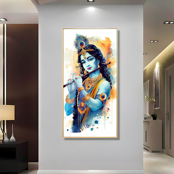 Lord Krishna Stylish Colorful Portrait Acrylic Wall Painting for Home Decoration