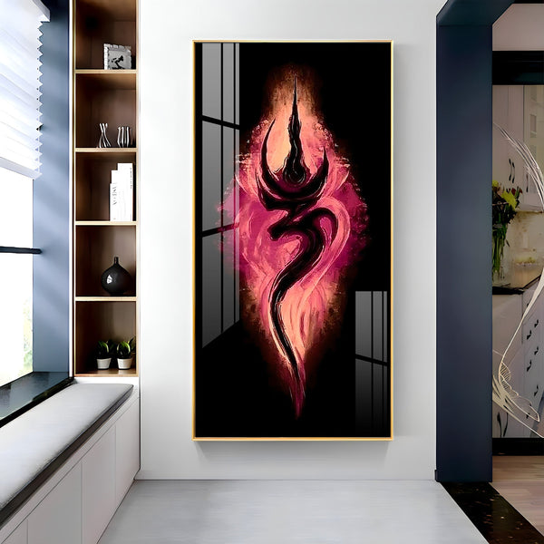Modern Shiva Symbol Acrylic Wall Painting with Red and Black Background