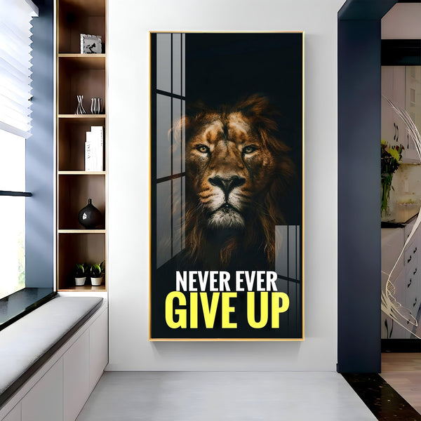 Strong Lion Face Acrylic Wall Painting with Inspirational Message