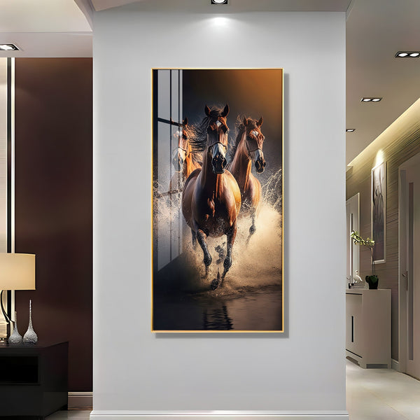 Running Horses Acrylic Wall Painting with Water Splash for Modern Decor