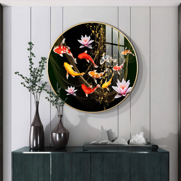 Premium Lotus & Fish Spiritual Decor Artwork acrylic wall painting