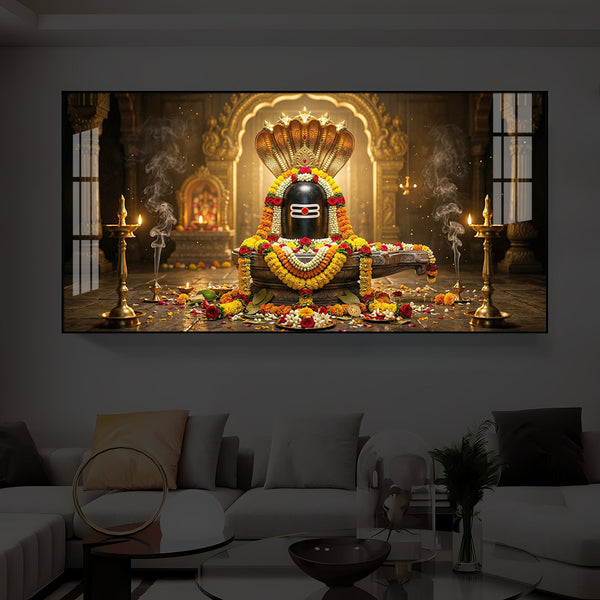 Mahadeva Shivling Modern Luxury Backlight Horizontal Wall Art