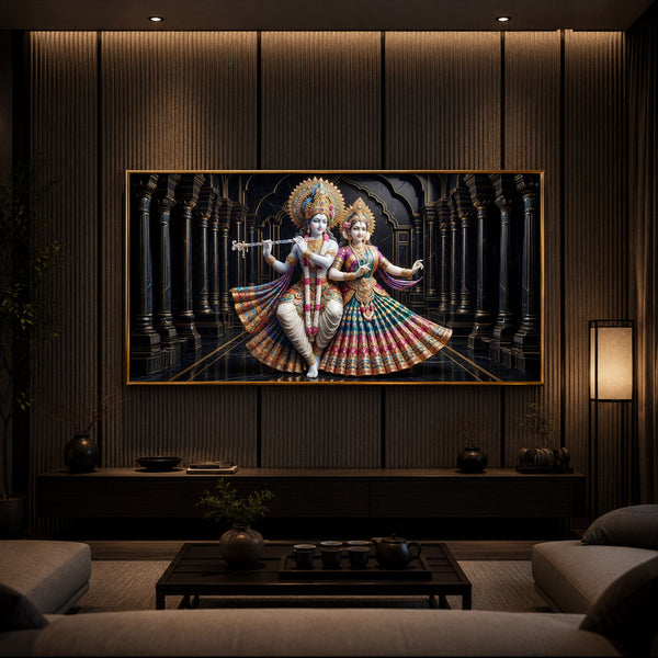 Hindu Seities Radha & Krishna Modern Luxury Backlight Horizontal Wall Art