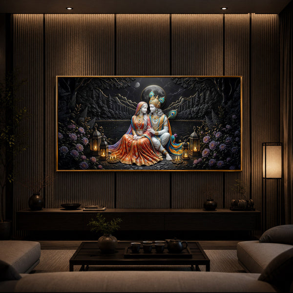 Hindu Deity Radha Krishna Modern Luxury Backlight Horizontal Wall Art