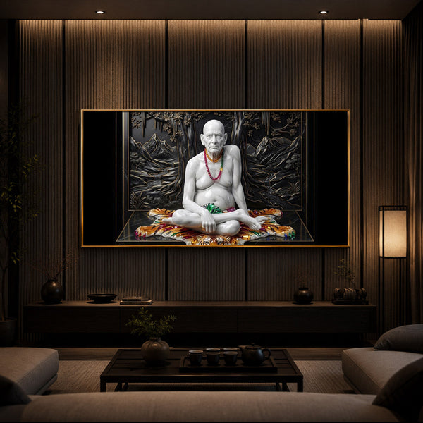 White Marble Swami Samarth Modern Luxury Backlight Horizontal Wall Art