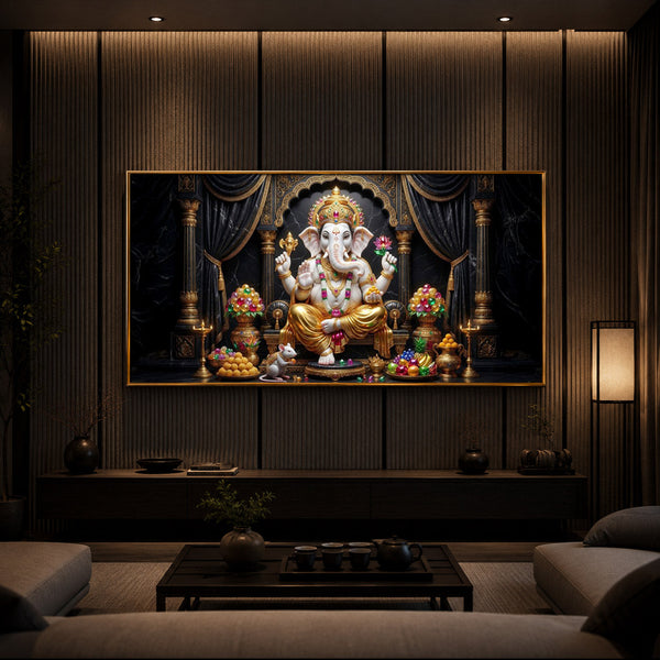 Hindu Deity Lord Ganesha Modern Luxury Backlight Horizontal Wall Art