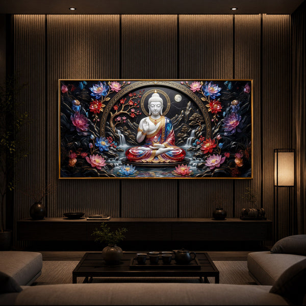 Colorful Buddha Modern Luxury Backlight Horizontal Wall Art