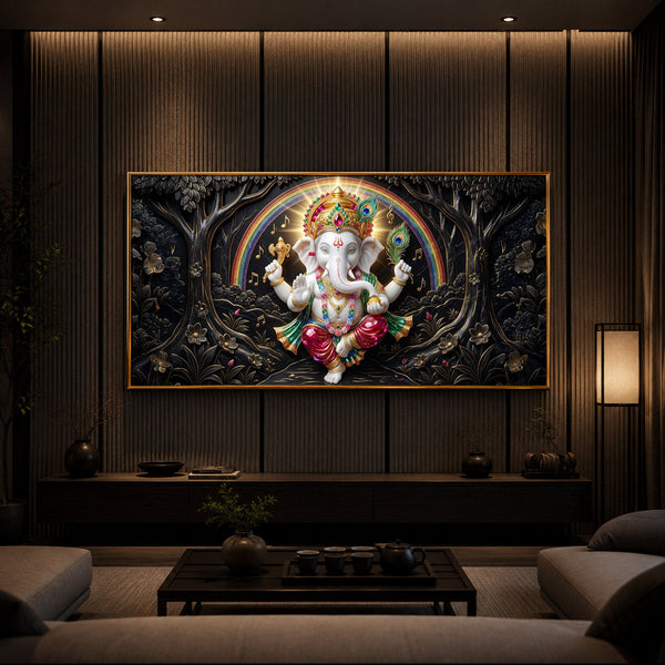 Divine Shree Ganesh Ji Modern Luxury Backlight Horizontal Wall Art