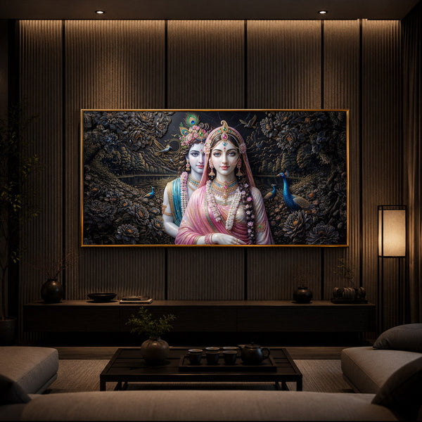 Blissful Radha Krishna Modern Luxury Backlight Horizontal Wall Art
