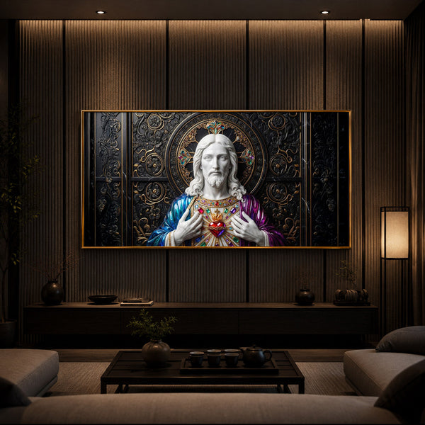 Sacred Heart Of Jesus Modern Luxury Backlight Horizontal Wall Art