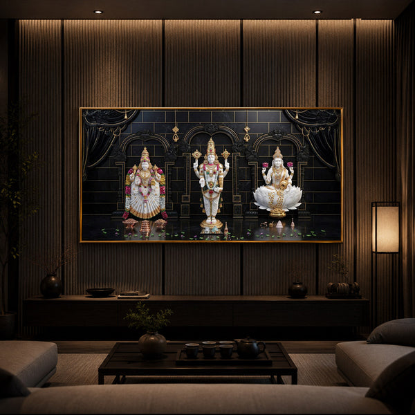 Maa Laxmi & Lord Venkateswara Modern Luxury Backlight Horizontal Wall Art
