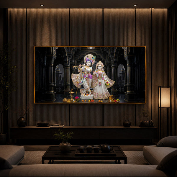 Spiritual Shree Radha Krishna Modern Luxury Backlight Horizontal Wall Art