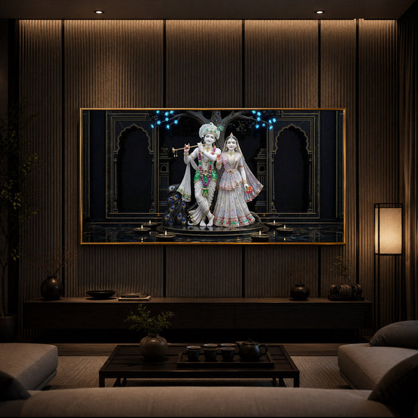 Radha Krishna With Flute Modern Luxury Backlight Horizontal Wall Art