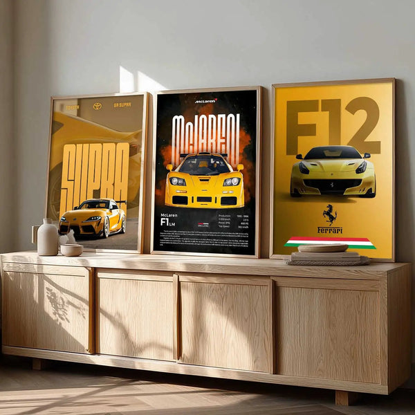 Big Ferrari F12, Supra, McLaren F1 LM Cars Wall Art Paintings for Living Room Bedroom
