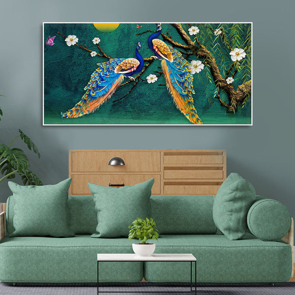 Beautiful Pair of Peacock Canvas Wall Painting