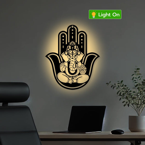 Divine Hamsa Ganesha Metal Art Devotion Wall Decor