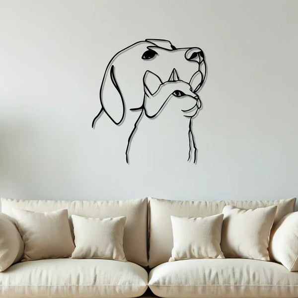 Dog & Cat Line Art Design Metal Art Wall Decor