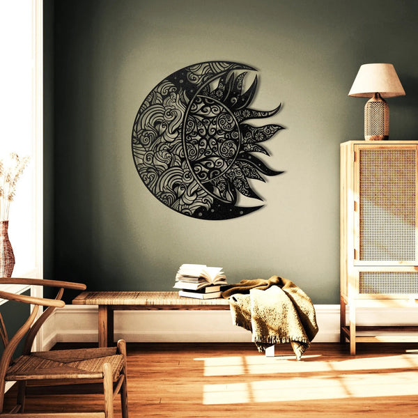 Intricate Sun and Moon Mandala Metal Art Wall Decor