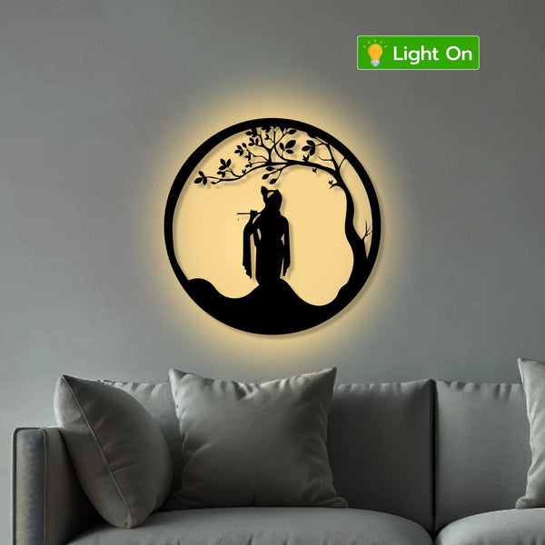 Lord Krishna Playing Flute Metal Art Wall Decor