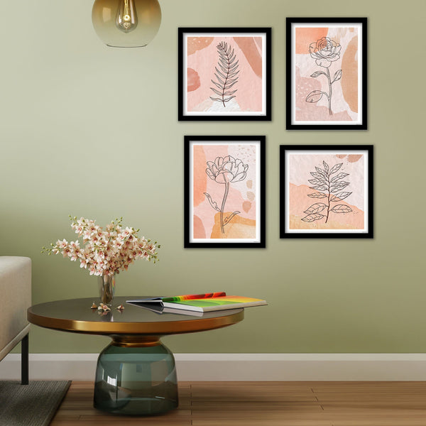 Minimalist Line Art Tree Leaf Wall Frame Set of Four