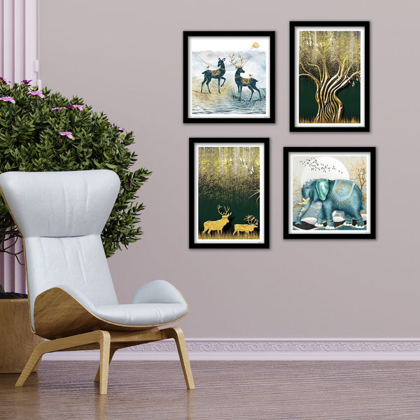 Modern Decorative Animals Art Wall Frame Set of Four