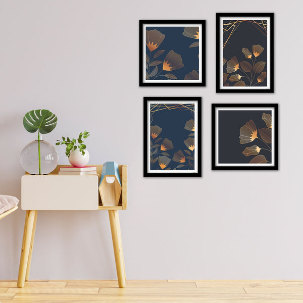 Modern Floral Flower Line Art Wall Frame Set of Four