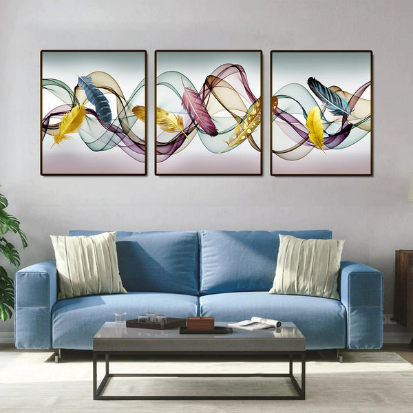 Oceanic Blues Framed Canvas Art Wall Painting - Set of 3