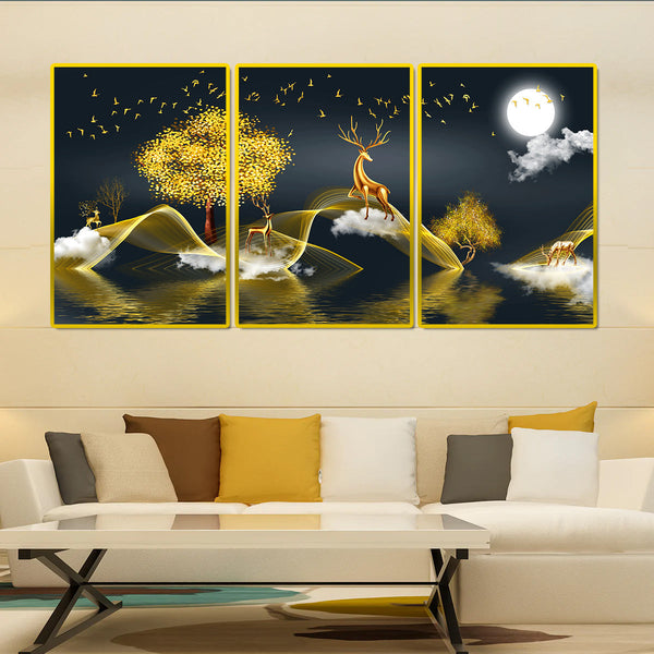 Caviar 3 panel Framed Canvas Print For Wall Decoration at Home