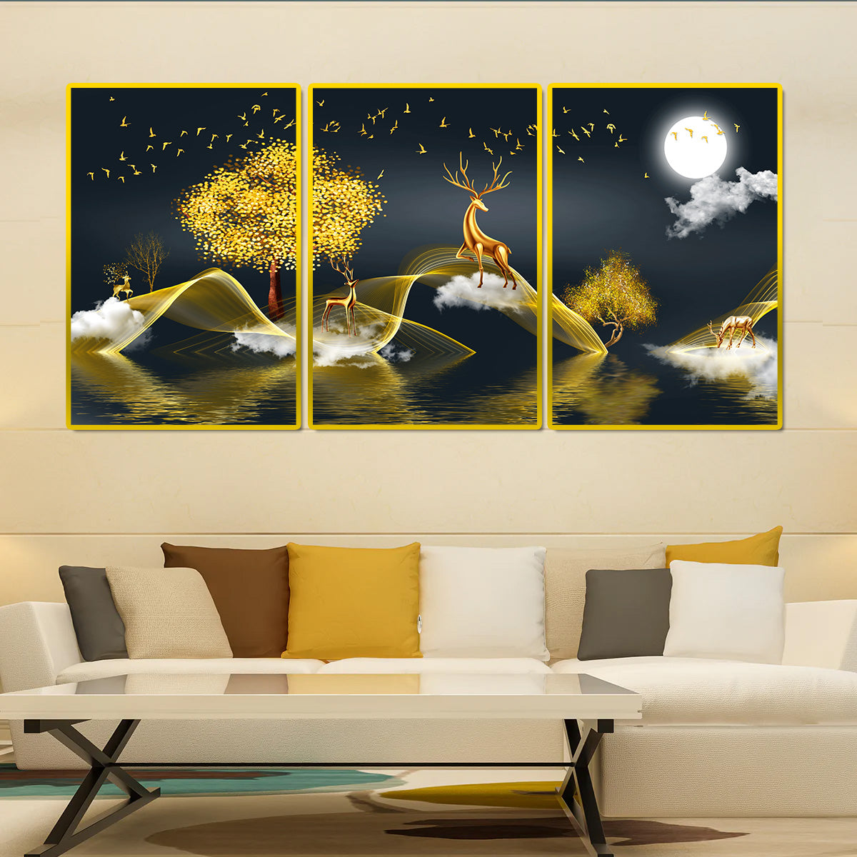 Caviar 3 panel Framed Canvas Print For Wall Decoration at Home