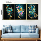 3 Panel Royal Butterflies Framed Canvas Wall Paintings