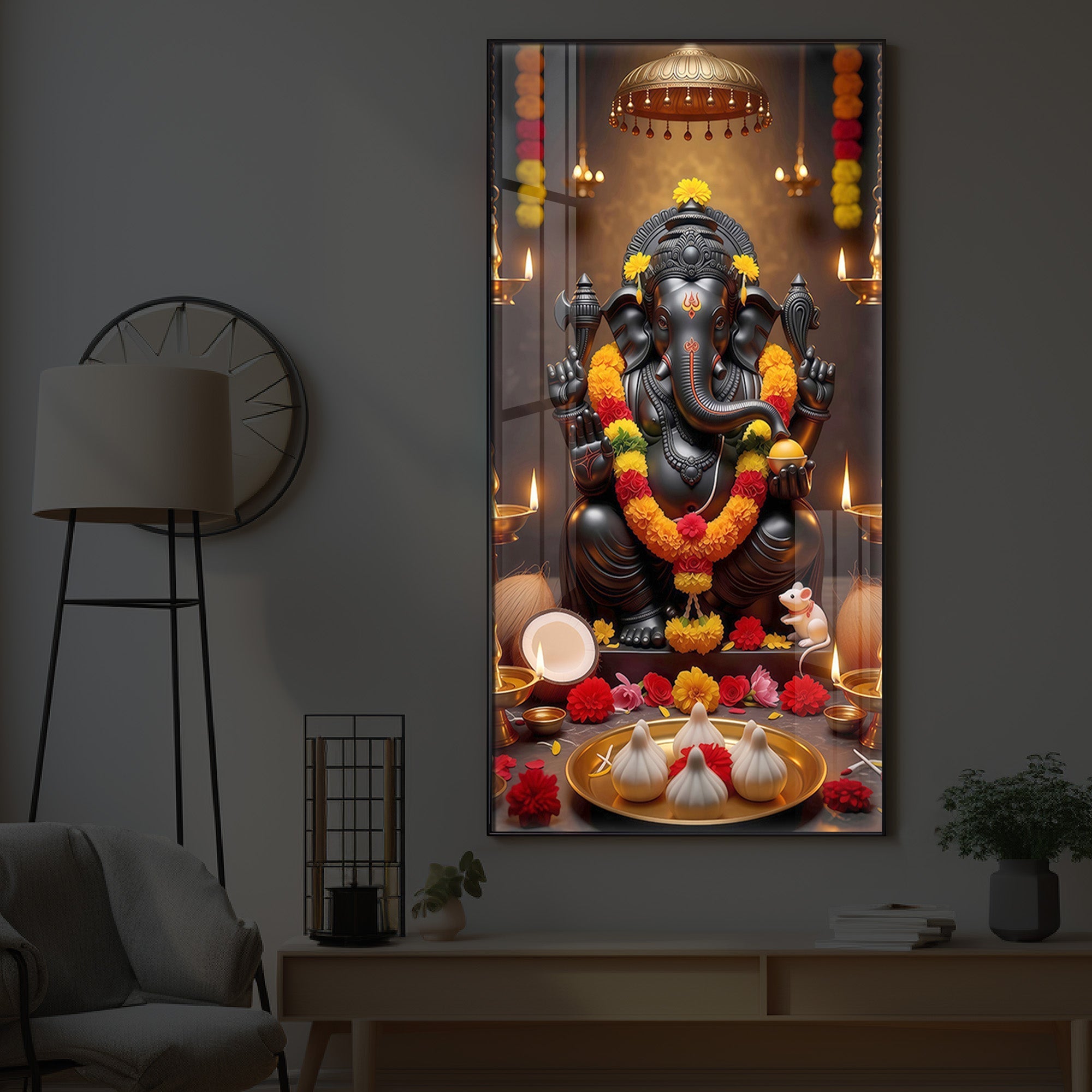 Shri Ganesh Ji Modern Luxury Backlight Vertical Wall Art