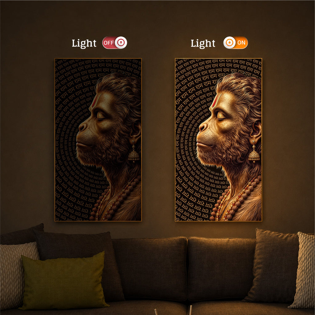 Hanuman Ji Modern Luxury Backlight Vertical Wall Art