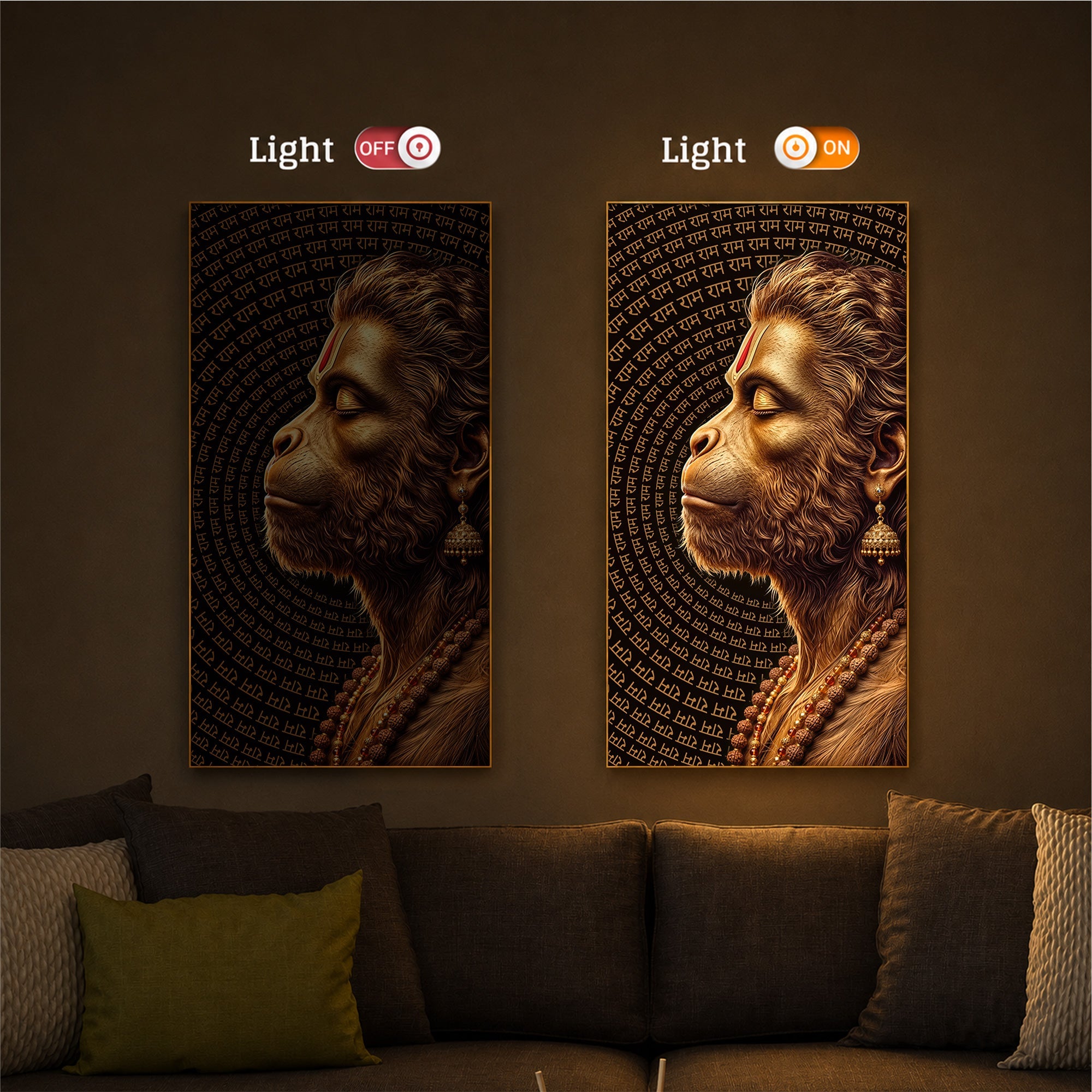 Hanuman Ji Modern Luxury Backlight Vertical Wall Art