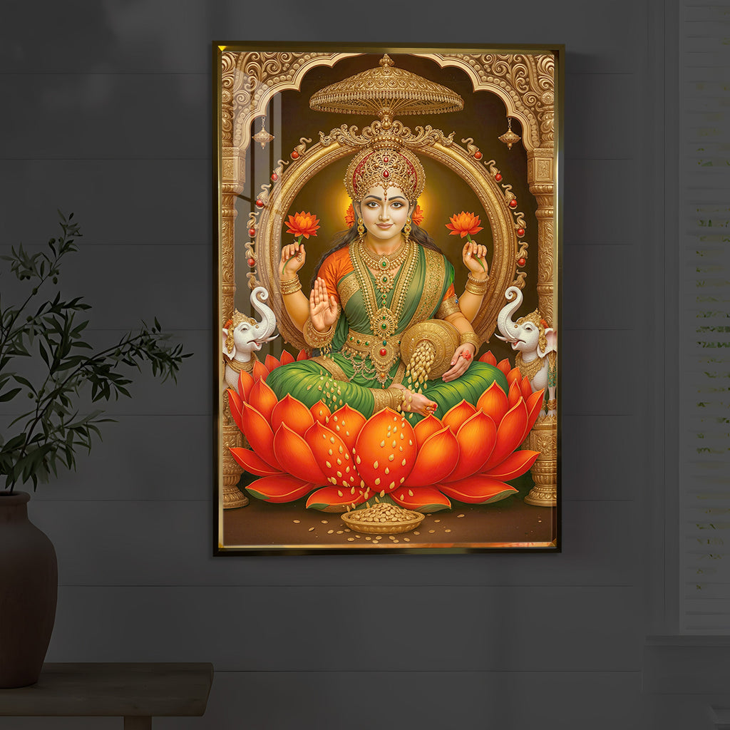 Mahalaxmi Ji Modern Luxury Backlight Vertical Wall Art