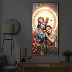 Couple Radhe Krishna Modern Luxury Backlight Vertical Wall Art