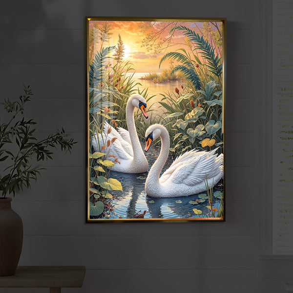 Two Swan Modern Luxury Backlight Vertical Wall Art